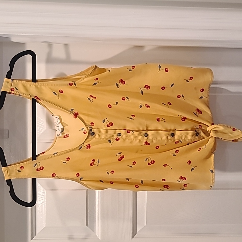 Yellow Cherry Tied Top